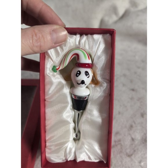 Glass Wine Bottle Stopper  - Christmas Dog - NEW in Box - Picture 2 of 6